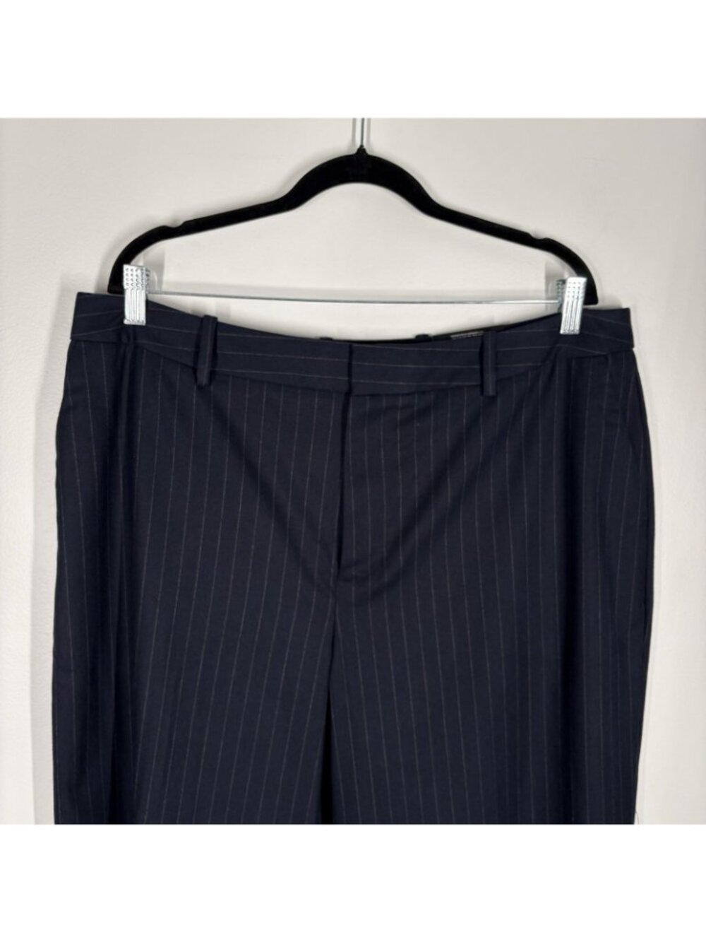 Ashley Graham Women Plus Sz 14W Navy Pin Stripe Mid-Rise Wide Leg Trouser NWT - Picture 7 of 14